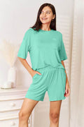 Basic Bae Bamboo Full Size Round Neck Drop Shoulder T-Shirt and Shorts Set - Hovatok