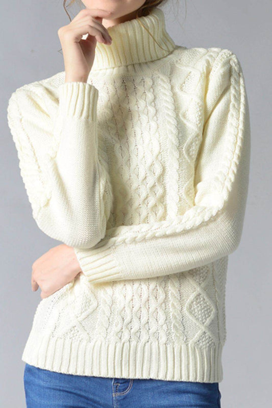 Cable-Knit Turtleneck Pullover Sweater - Hovatok