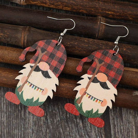 Wooden Pointed Hat Gnome Earrings - Hovatok