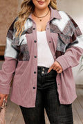 Plus Size Plaid Snap Down Jacket with Pockets - Hovatok