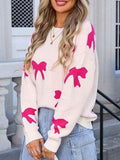 Angel Wings Bow Round Neck Dropped Shoulder Sweater - Hovatok