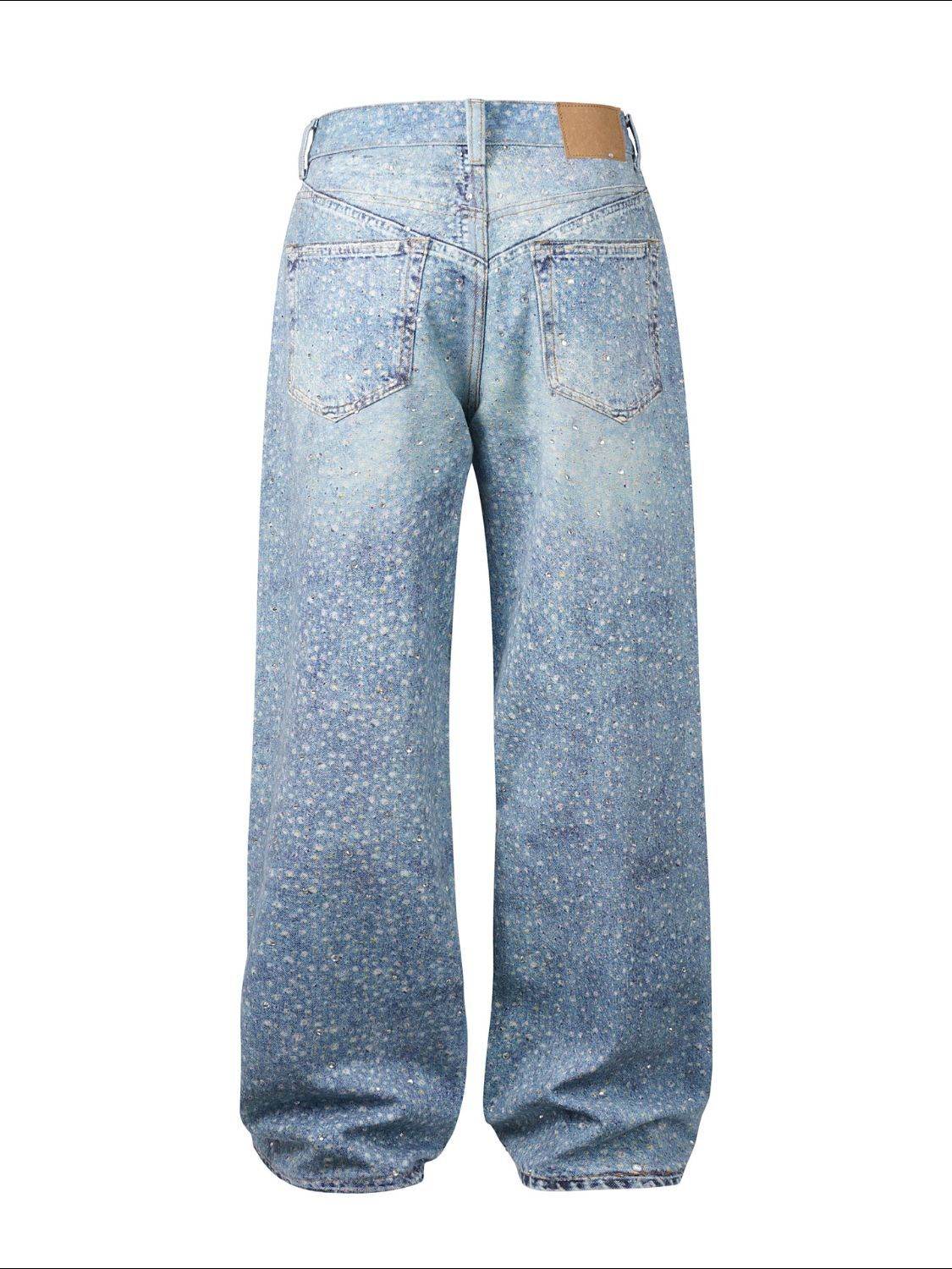 Men's Washed Rhinestone Print Jeans - Hovatok