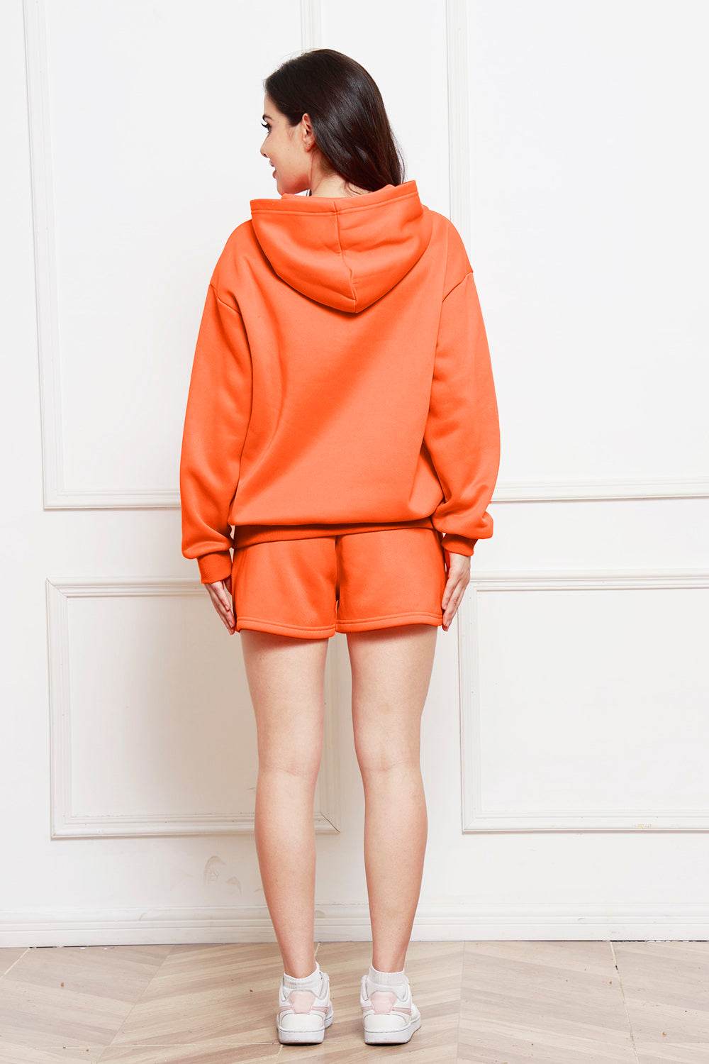 Drop Shoulder Long Sleeve Hoodie and Shorts Set - Hovatok