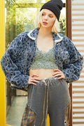 POL Flower Textured Raw Hem Long Sleeve Denim Jacket - Hovatok