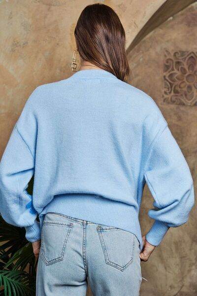 ADORA Flower Button Down Lantern Sleeve Cardigan - Hovatok