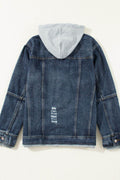 Fake Two-Piece Hooded Zip-Up Denim Jacket - Hovatok