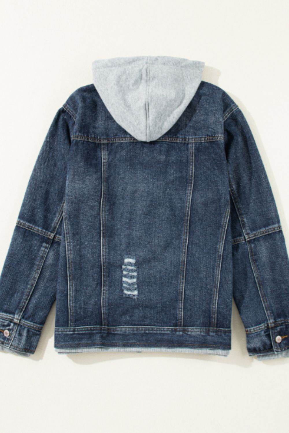 Fake Two-Piece Hooded Zip-Up Denim Jacket - Hovatok