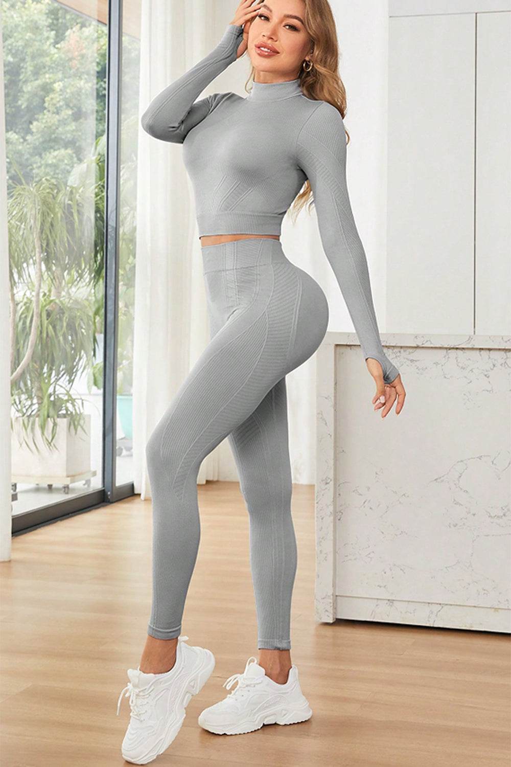 Mock Neck Long Sleeve Top and Leggings Active Set - Hovatok