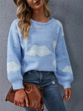 Angel Wings Color Block Round Neck Dropped Shoulder Sweater - Hovatok
