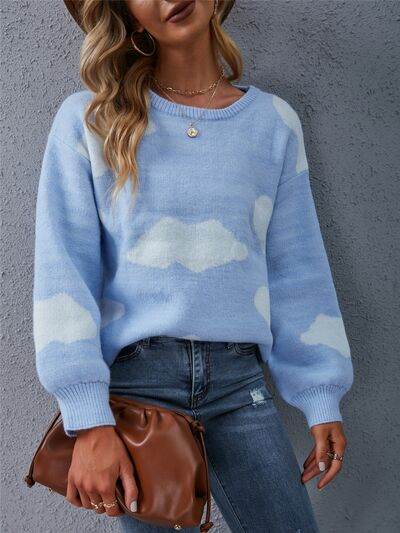 Angel Wings Color Block Round Neck Dropped Shoulder Sweater - Hovatok