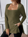 Plus Size Square Neck Long Sleeve Top - Hovatok