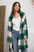Double Take Full Size Plaid Button Up Lapel Collar Coat - Hovatok