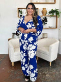 Double Take Full Size Printed Tie Back Wide Leg Jumpsuit - Hovatok