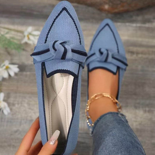 Bow Contrast Trim Point Toe Loafers - Hovatok