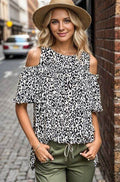 Heimish Full Size Leopard Round Neck Cold Shoulder T-Shirt Plus Size - Hovatok