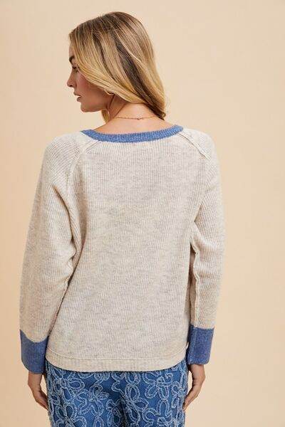 Annie Wear Contrast Trim Button Down Raglan Sleeve Cardigan - Hovatok