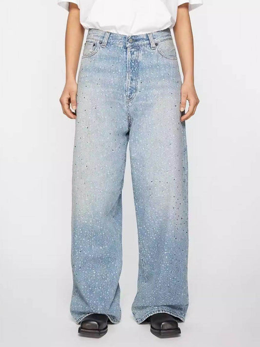 Men's Washed Rhinestone Print Jeans - Hovatok