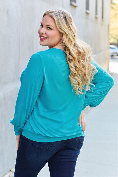 Basic Bae Full Size V-Neck Lantern Sleeve Top - Hovatok