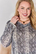 Hailey & Co Full Size Snakeskin V-Neck Long Sleeve Top - Hovatok