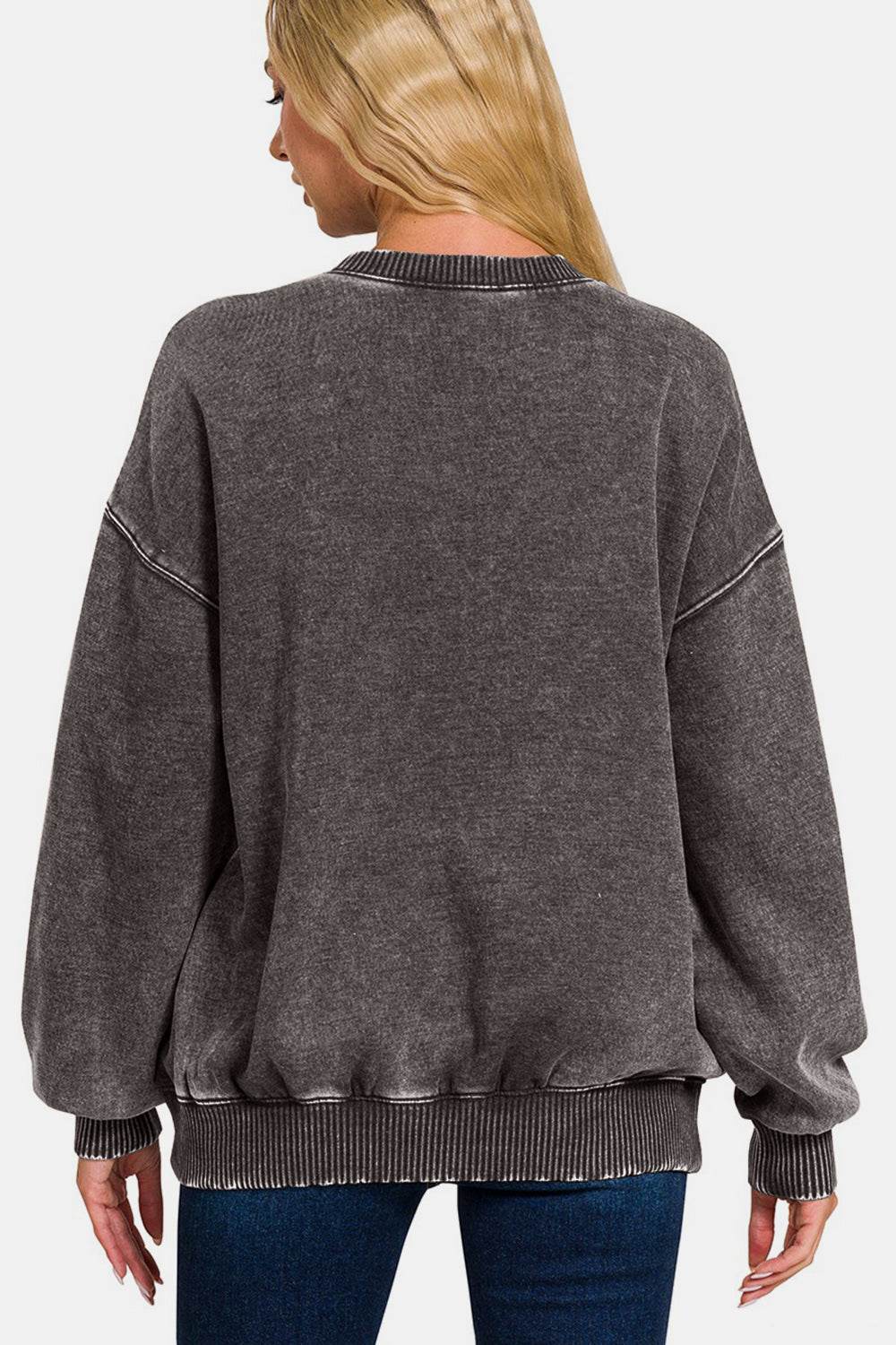 Zenana Full Size Acid Wash Fleece Long Sleeve Sweatshirt - Hovatok