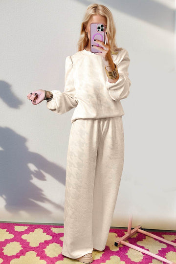 Double Take Texture Long Sleeve Top and Wide Leg Pants Set - Hovatok
