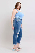 Judy Blue Full Size Button Fly Distressed Jeans with Pockets Plus Size - Hovatok