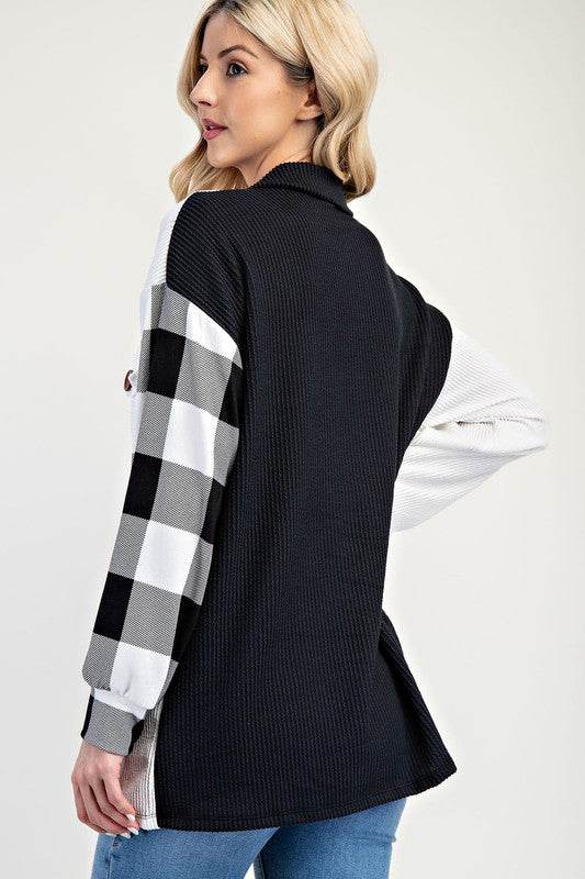 Celeste Full Size Plaid Contrast Button Up Shacket - Hovatok