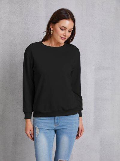 Round Neck Dropped Shoulder Sweatshirt - Hovatok