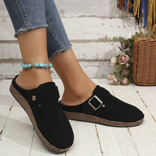 Suede Round Toe Buckle Slip-Ons - Hovatok