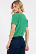 Mittoshop V-Neck Short Sleeve Crop Sweater - Hovatok