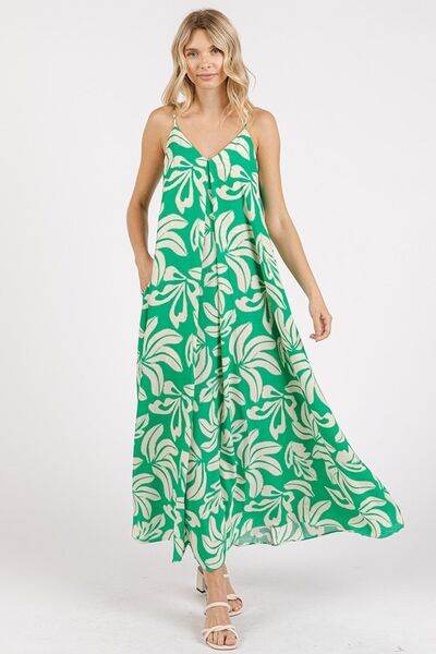 Mittoshop Printed V-Neck Maxi Cami Dress with Pockets - Hovatok