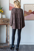 Heimish Leopard Long Sleeve Tiered Blouse - Hovatok