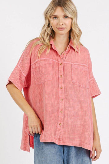 Mittoshop Mineral Wash Gauze Oversized Short Sleeve Shirt - Hovatok
