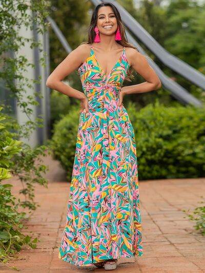 Twisted Printed V-Neck Cami Dress - Hovatok