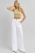 RISEN Full Size Tummy Control Double Button Wide Leg Jeans - Hovatok