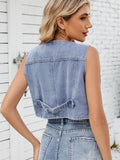 V-Neck Button Down Denim Vest - Hovatok