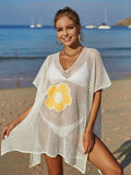 Angel Wings Openwork Flower V-Neck Short Sleeve Cover Up - Hovatok