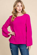 BOMBOM Textured Balloon Sleeve Top - Hovatok