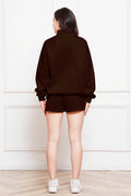 Half Zip Long Sleeve Sweatshirt and Drawstring Shorts Set - Hovatok
