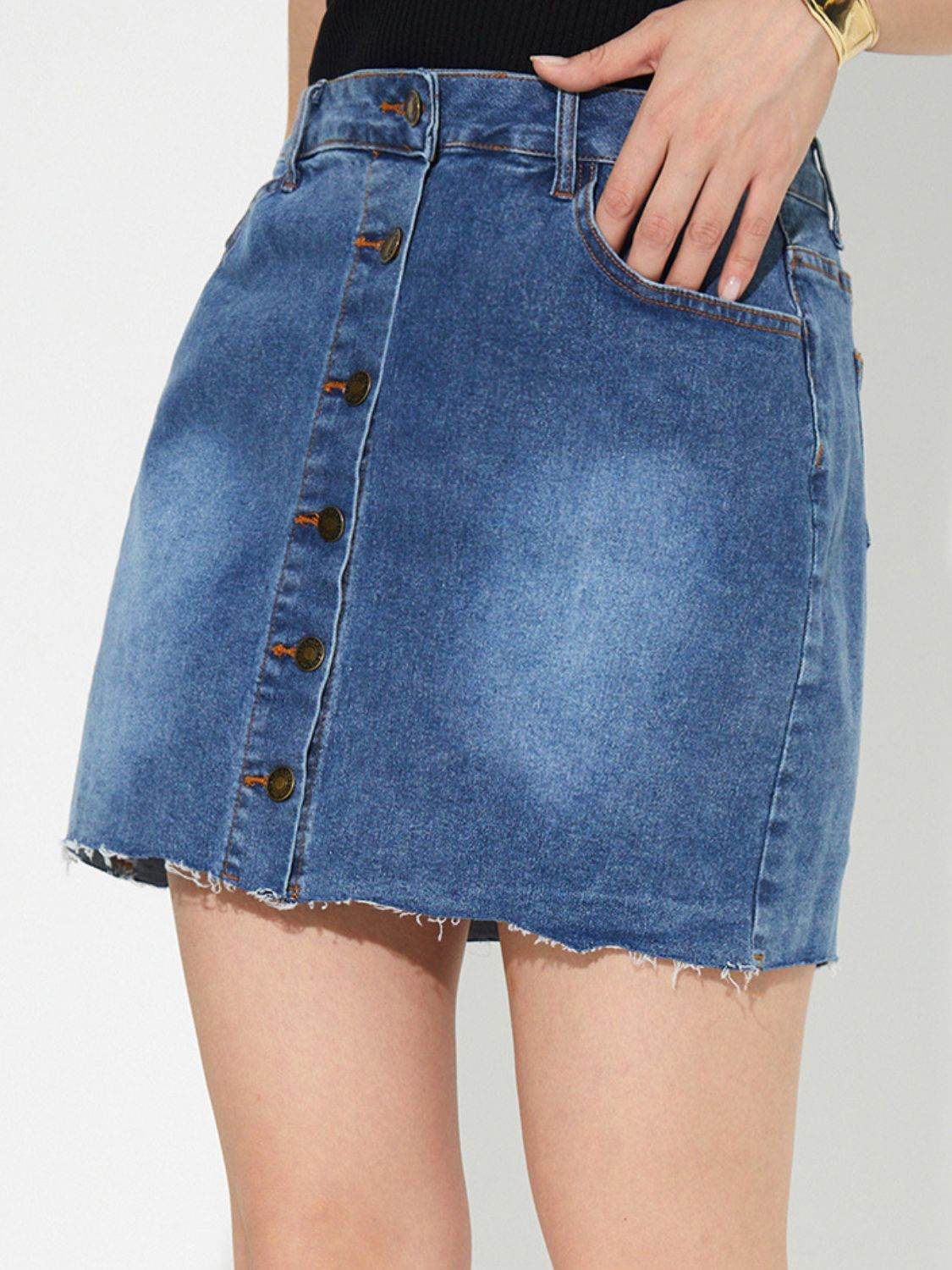 Pocketed Button Up Denim Skirt - Hovatok