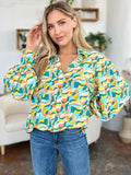 Double Take Full Size Printed Smocked Long Sleeve Blouse - Hovatok