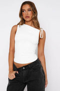 Tied Ruched Solid Color Tank - Hovatok