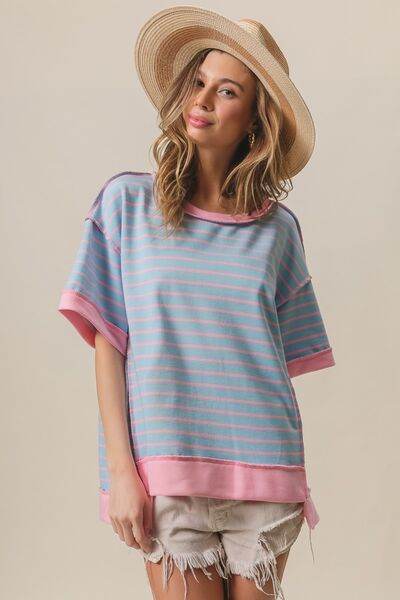 BiBi Exposed Seam Stripe Contrast T-Shirt - Hovatok