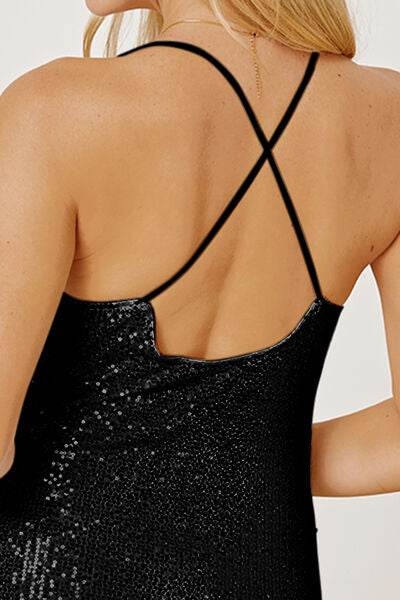 Sequin Spaghetti Strap Mini Wrap Dress - Hovatok