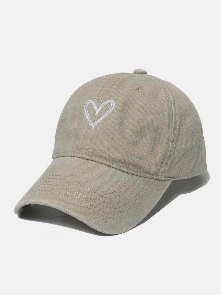Embroidered Heart Washed Cotton Baseball Cap - Hovatok