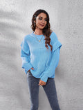Ruffled Round Neck Dropped Shoulder Sweater - Hovatok