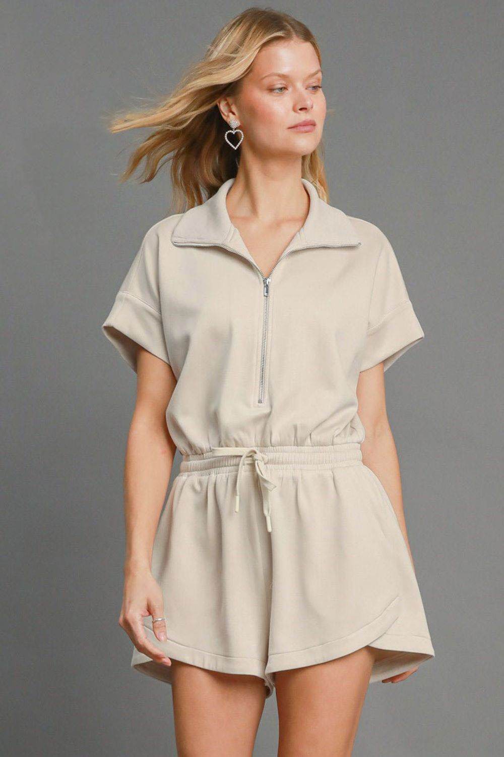 Umgee Full Size Half Sleeve Dolman Sleeved Romper Plus Size - Hovatok