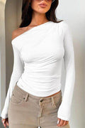 Single Shoulder Long Sleeve T-Shirt - Hovatok