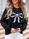 Angel Wings Bow Graphic Round Neck Long Sleeve Sweater - Hovatok