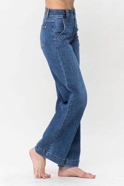 Judy Blue Full Size Double Button Wide Leg Jeans - Hovatok